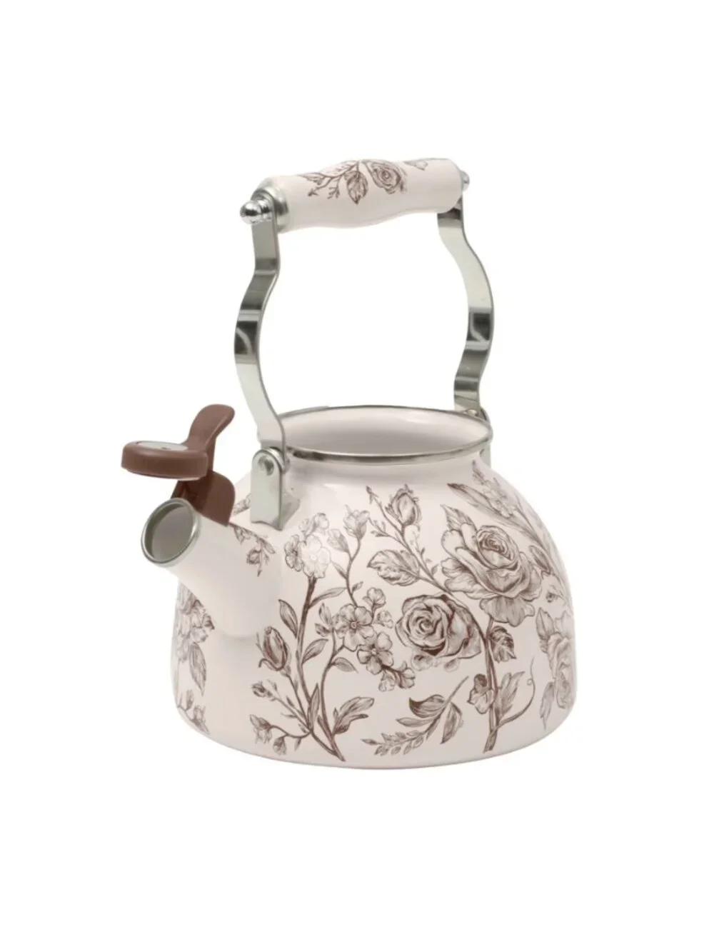 The Pioneer Woman Brown Enamel on Steel Agatha 2.0-Quart Whistling Tea Kettle